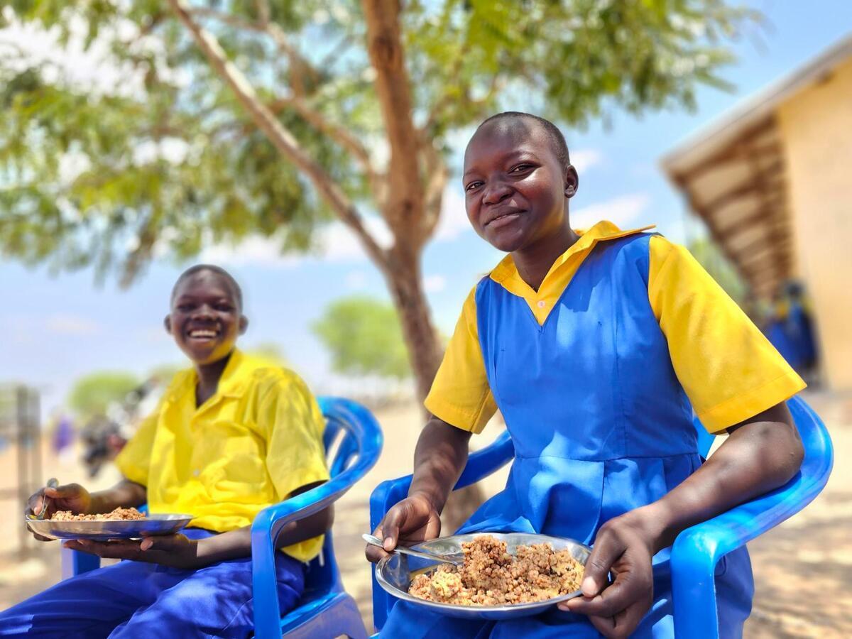 Children eating food in school